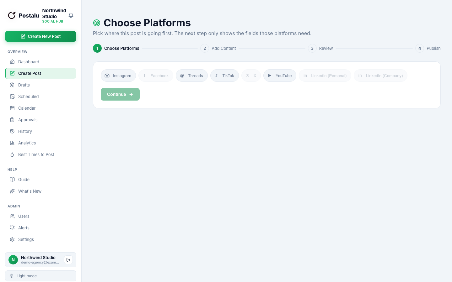 The Postalu composer choosing platforms